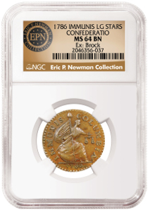 NGC MS 64 BN specimen of the 1786 Immunis Columbia Confederatio copper.