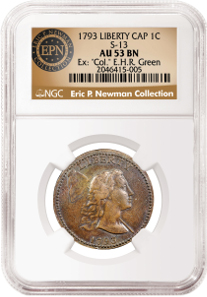 1793 Sheldon-13 Liberty Cap Cent graded NGC AU 53 BN.
