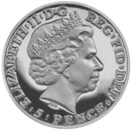 Silver Fortieth-Ounce Proof Coin. UK/ 5p/ Silver .999/ 0.8 g/ 8 mm/ Design: Ian Rank-Broadley (obverse), Jody Clark (reverse)/ Mintage: 2,750.