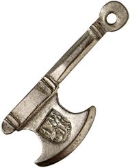 3214: Abersee, Sankt Wolfgang. Cast silver 'Wolfgangs-Hackerl', 18th cent. with the depiction of the church in deep relief l., to the r. Bishop Wolfgang with crozier and axe. With two loops. 41.5 mm. Pachinger 86. Fine to very fine. Estimate: 75 euros.
