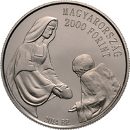Hungary/ 2,000 HUF/ Cu75Ni25/ 23.7 g/ 37 mm/ Design: Dániel Nagy, Orsolya Ráski-Nagy/ Mintage: 6,000 (PP), 4,000 (BU).