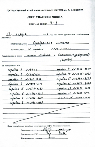Lists from the Soviet handover reports on the returning of the coins and medals 1958. From B. Kluge, Das Münzkabinett, 2nd ed., Berlin 2005, p. 29.
