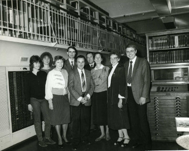 A part of the Münzkabinett staff present at the retirement of Dr Lore Börner in 1988. From right to left: Wolfgang Steguweit, Lore Börner, Sabine Schultz, Hans-Dietrich Schultz, Günther Schade (Director General), Bernd Kluge, Gisela Stutzbach, Manuela Stolzenberger, Eva Frommhagen. Photo: Münzkabinett archive.