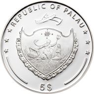 Palau/ 5 Dollars/ Silver .999/ 25 g/ 38.61 mm/ Mintage: 2014 pieces.
