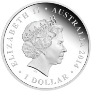 Australian Age of Dinosaurs - Australovenator 2014 1oz Silver Proof Coin.
Australia/ 1 AUD/ 1oz Silver 99.9/ 31.135 g/ 40.6 mm/ Designer: Tom Vaughan/ Mintage: 5,000.