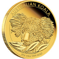 2014 Australia Koala ¼oz Gold Proof Coin.
Australia/ 25 AUD/ ¼oz Gold 99.99/ 7.777 g/ 20.6 mm/ Designer: Michael Guilfoyle/ Mintage: 1,000.