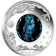Australian Opal Series - Masked Owl 2014 1oz Silver Proof Coin.
Australia/ 1 AUD/ 1oz Silver 99.9/ 31.135 g/ 36.6 mm/ Designer: Aleysha Howarth/ Mintage: 8,000.
