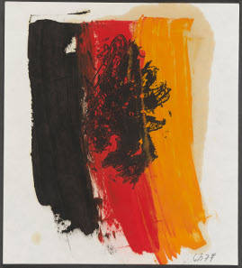 Adler linocut by Baselitz: Adler (Eagle), George Baselitz, 1977. Etching printed from perspex plate with oil on paper. Presented to the British Museum by Count Christian Duerckheim. Reproduced by permission of the artist. © Georg Baselitz.