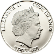 Cooks Islands/ 5 Dollars/ 1 oz Silver .999/ 38.61 mm/ Mintage: 2500.