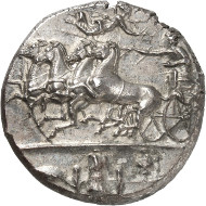 Lot 8103: SYRACUSE. Dekadrachm, after 405 B. C., signed by Euainetos. Gallatin R.IV/C.X. Extremely fine. Estimate: 35,000,- euros. Hammer price: 65,000,- euros.