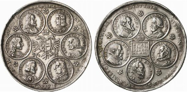 HRE. Matthias, 1608-1612-1619. Silver medal 1613. Medal depicting medallions with eleven emperors. From auction sale Künker 138 (2008), 6014.