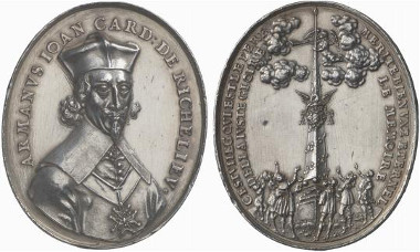 France. Oval-shaped silver medal n. y. (1642) by S. Dadler on the death of Cardinal de Richelieu. From auction sale Künker 131 (2007), 4069.
