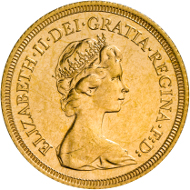 The Machin Portrait on a 1974 Sovereign.