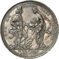 The coronation as Polish King: Frederick August I, 1694-1733. Medal from 1697 of G. Hautsch on the coronation as King of Poland. Merseb. Coll. 1390. Ex Horn Collection. From the upcoming Künker auction 258 on January 29, 2015. The piece has been estimated at 1,000 euros.