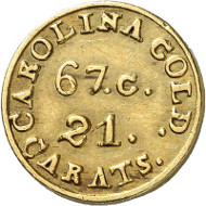 USA / NORTH CAROLINA. 2 1/2 dollars n. d. (1834-1837). CAROLINA GOLD. Issued by Christopher Bechtler. Fb. 8. Very rare. Auction sale Künker 258 (January 29, 2015), 812. Estimated at 7,500 euros.