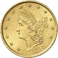 USA / CALIFORNIA. 20 dollars 1853. SAN FRANCISCO CALIFORNIA. Issued by Moffat & Co., San Francisco. Fb. 51. Very rare. Auction sale Künker 258 (January 29, 2015), 806. Estimated at 12,500 euros.