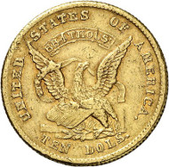 USA / CALIFORNIA. 10 dollars 1852. Assayer of Gold, Augustus Humbert, San Francisco. Fb. 33. Rare. Auction sale Künker 258 (January 29, 2015), 801. Estimated at 2,500 euros.