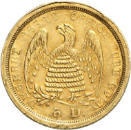 USA / UTAH. 5 dollars 1860. DESERET ASSAY OFFICE PURE GOLD. Issued by The Mormons, Salt Lake City. Fb. 59. Extremely rare. Auction sale Künker 258 (January 29, 2015), 815. Estimated at 35,000 euros.