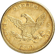 USA / COLORADO. 10 dollars 1860. PIKE'S PEAK GOLD. Issued by Clark, Gruber & Co., Denver. Fb. 19. Very rare. Auction sale Künker 258 (January 29, 2015), 797. Estimated at 20,000 euros.
