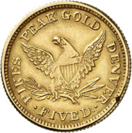 USA / COLORADO. 5 dollars 1860. PIKE'S PEAK GOLD. Issued by Clark, Gruber & Co., Denver. Fb. 22. Auction sale Künker 258 (January 29, 2015), 798. Estimated at 2,000 euros.