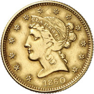USA / COLORADO. 5 dollars 1860. PIKE'S PEAK GOLD. Issued by Clark, Gruber & Co., Denver. Fb. 22. Auction sale Künker 258 (January 29, 2015), 798. Estimated at 2,000 euros.