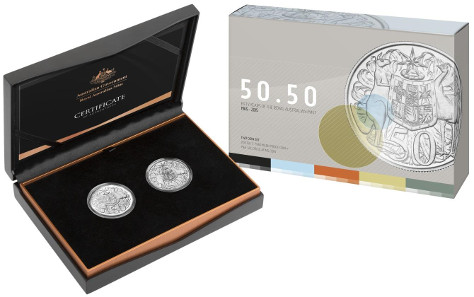 '50.50': a re-issue of the first decimal coin from 1966 and today's 50-cent coin are available in a set.