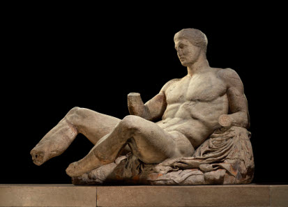 A figure of a naked man, possibly Dionysos. Marble statue from the East pediment of the Parthenon. Designed by Phidias, Athens, Greece, 438BC-432BC. © The Trustees of the British Museum.