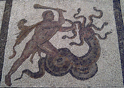 Hercules and the Lernaean Hydra. Mosaic detail, Spain. Source: Luis García / http://creativecommons.org/licenses/by-sa/2.0/deed.en