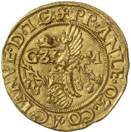 Milan. Galeazzo Maria Sforza (1466-1476). Ducat. Armour-clad bust of Galeazzo to the right, above, frontal view of the bust of Saint Ambrose of Milan. Rv. Visconti coat of arms, above, crest, in the left square, staff with two buckets. © MoneyMuseum, Zurich.