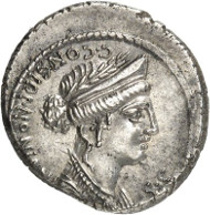Roman Republic. C. Considius Nonianus. Denarius, 56 B. C. Cr. 424/1. Auction Künker 262 (March 13, 2015), 7674, estimated at 600 euros. In the city of Rome, the Romans built Venus Erycina, as they called her, a temple which this coin depicts.