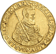 Lot 757: HUNGARY - TRANSSYLAVANIA. Gabriel Bethlen, 1613-1629. 10 ducats 1621 KB, Kremnitz. Fb. 357. Very rare. Very fine to extremely fine. Estimate: 30,000,- euros. Hammer price: 95,000,- euros.