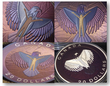 One of the Royal Canadian Mint's first coloured coins produced by using nano technology. © Royal Canadian Mint.