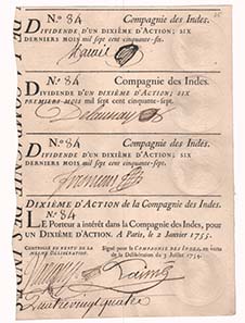 John Law and his Companie des Indes better known as Mississippi Company stand for the French financial scandal in 1720.