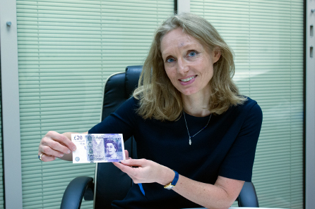 Victoria Cleland and the new Cleland £20 note. Photographer: James Oxley. © Bank of England.