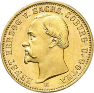 Lot 3141: GERMANY AFTER 1871 / SAXE-COBURG-GOTHA. Ernest II, 1844-1893. 20 mark 1872. Extremely rare. From polished dies. About FDC. Estimate: 60,000,- euros. Hammer price: 100,000,- euros.