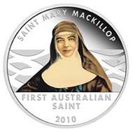 Australia; Mary Mackillop; face value: 1 AUD; 1 oz silver; weight: 31,135 g; diameter: 40,60 g; date of issue: October, 18, 2010; designer: Aleysha Howarth; mintage: 7.500 PP.