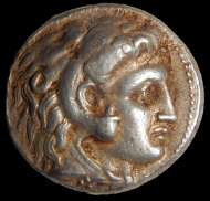A coin of Alexander of Macedon that was part of the silver cache. Photograph: Shmuel Magal. Courtesy of the Israel Antiquities Authority.