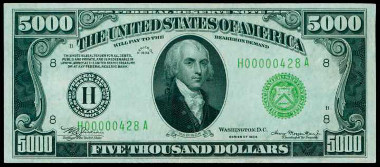 Fr. 2221-H. 1934 $5000 Federal Reserve Note. St. Louis. PMG Choice Uncirculated 64 EPQ. Price Realized: $258,500.00.