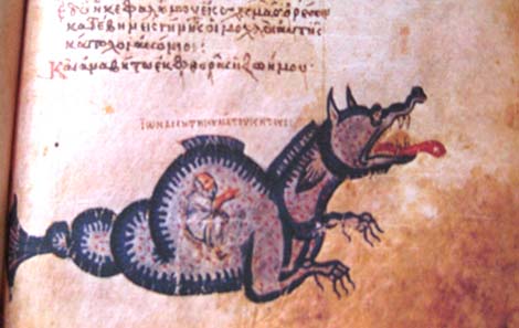 Jonah in the Whale. From a manuscript of the 9th cent. AD. Photo: Shakko / Wikipedia.