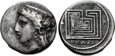 CRETE, Knossos. Circa 300-270 BC. Drachm. Svoronos, Numismatique 70; SNG Copenhagen 374. Fine, toned. CNG 99, Lot 153. Estimate: $500.