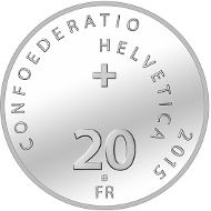 Switzerland / 2015 / 20 Swiss Francs / Silver 0.835/ 20 g / 33 mm / Design: Roland Hirter, Bern / Mintage: 35,000 (uncirculated), 5,000 (Polished proof in presentation case).