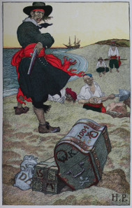 Howard Pyle, Captain Kidd overseeing a treasure burial, before 1911.