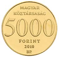 Fineness: Au .999 - Face value: 5.000 HUF - Diameter: 11 mm -
Weight: 0.5 g - Mintage: 10.000 pcs Proof-like - Designer: László Szlávics Jr.