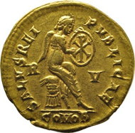 Western Roman Empire, Empress Galla Placidia (421-450), Solidus, Ravenna mint, gold, diam. 21.5 mm, 4.41 g. © Münzkabinett, Staatliche Kunstsammlungen Dresden, Photograph: Jens Dornheim.