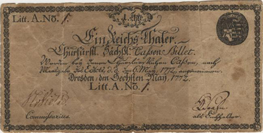 Electorate of Saxony, Reichstaler 1772, 180.0 x 89.5 mm.