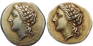 Fig. 12 and 13: Two very dangerous fakes of a 25-Litra-piece from Syracuse