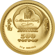 Mongolia / 2015 / 500 Togrog / Gold .9999 / 0.5 g / 11 mm / Proof / Mintage: 15000 pcs.