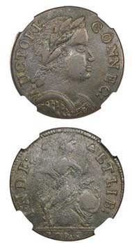 1785 COPPER Connecticut Copper, African Head VF30 NGC. M. 4.2-F.6, W-2360, R.8.
