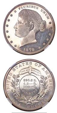 1879 $1 Metric Dollar, Judd-1622, Pollock-1818, Low R.7, PR68 Cameo NGC, Designer: George Morgan.