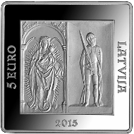 Latvia / 2015 / 5 euro / Silver .925 / 26.00 g / Square: 32.00 × 32.00 mm / Design: Ivars Drulle (graphic design of obverse; plaster model), Ilze Libiete (graphic design of reverse) / Issue limit: 7,000.